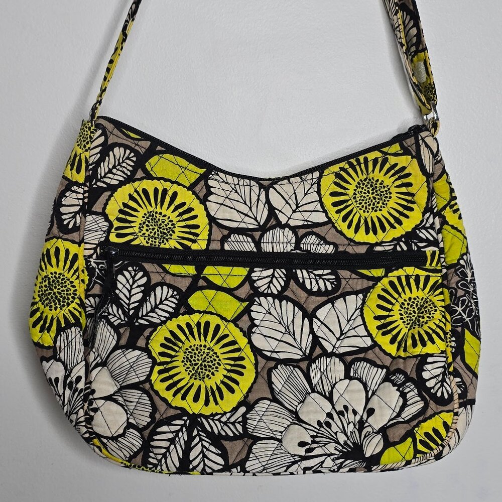 Vera Bradley Yellow Black Floral Print Boho Quilted Shoulder Bag Purse